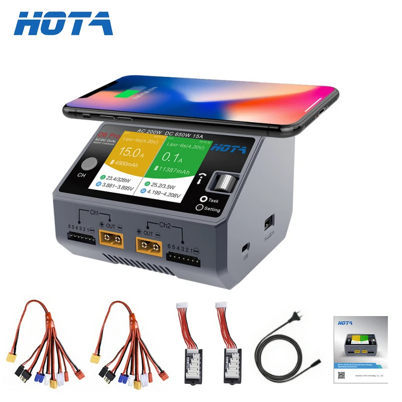Hota D6 Pro Dual Lipo Charger - Hota-D6 Carregador Inteligente Duplo, Pro, AC