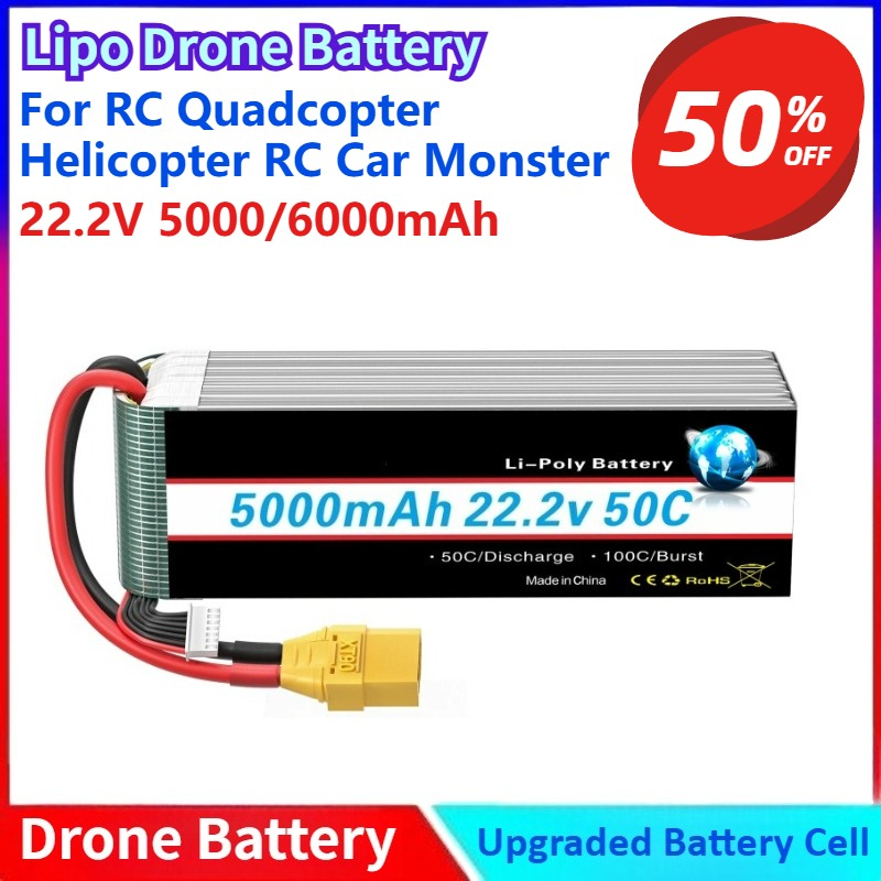 Novo 5000/6000mah 22.2v bateri - 6S Lipo Battery 22.2V 5000Mah avaliação e preço
